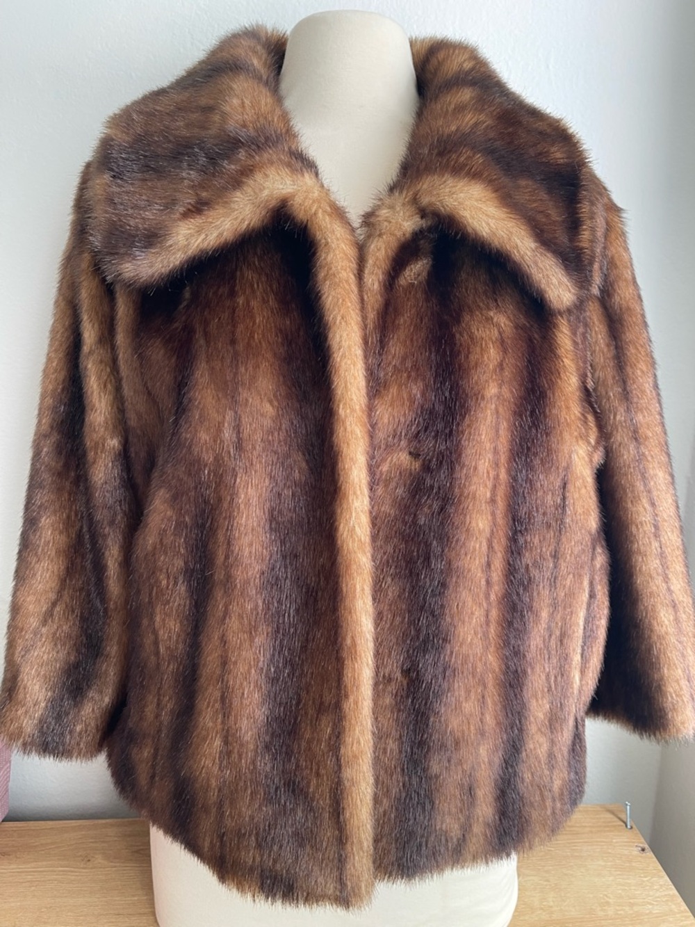 Adrienne Landau Brown Faux Fur Pea Coat